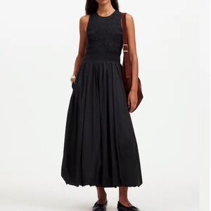 NWT Madewell The Melody Bubble-Hem Smocked Midi Dress in Poplin